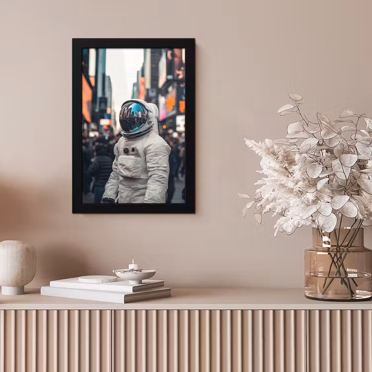 Stad - Mensen - Astronaut - Wit fotolijst zwart zonder passe partout klein -sfeer5