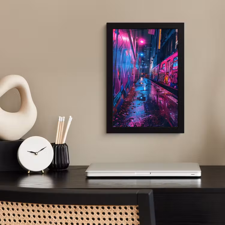 Stad - Neon - Nacht - Roze - Graffiti fotolijst zwart zonder passe partout klein -sfeer1