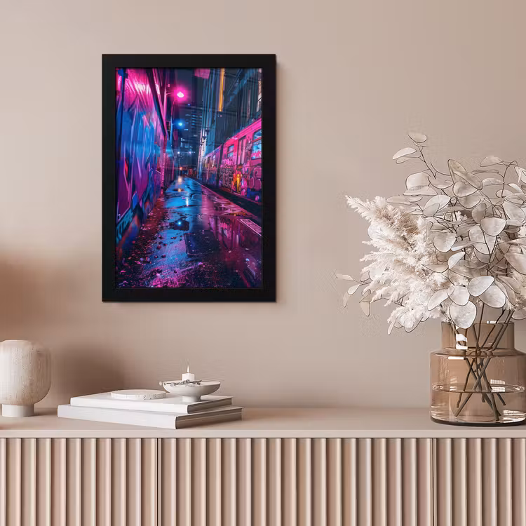 Stad - Neon - Nacht - Roze - Graffiti fotolijst zwart zonder passe partout klein -sfeer5