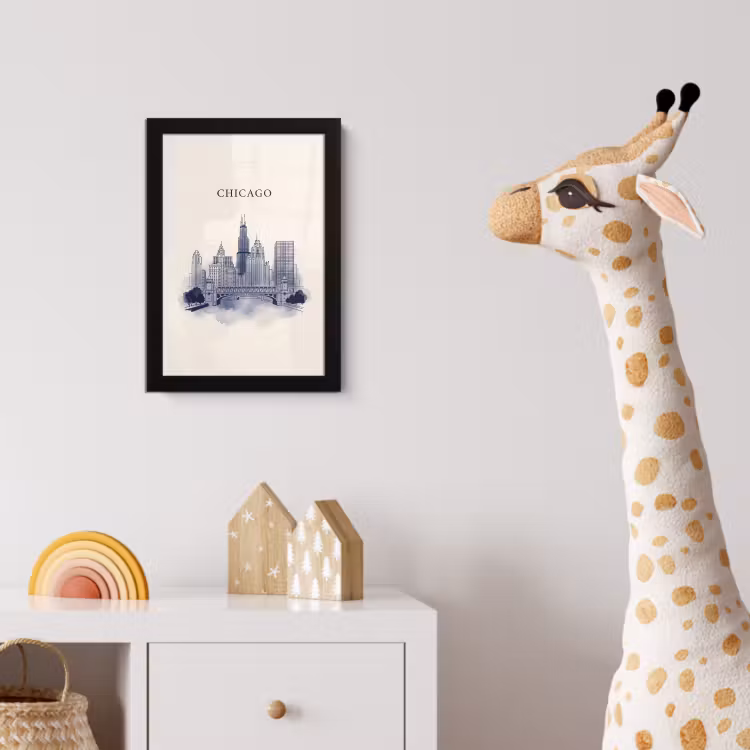 Stad - Skyline - Architectuur - Lijntekening - Blauw fotolijst zwart zonder passe partout klein -usfeer4_kinderkamer