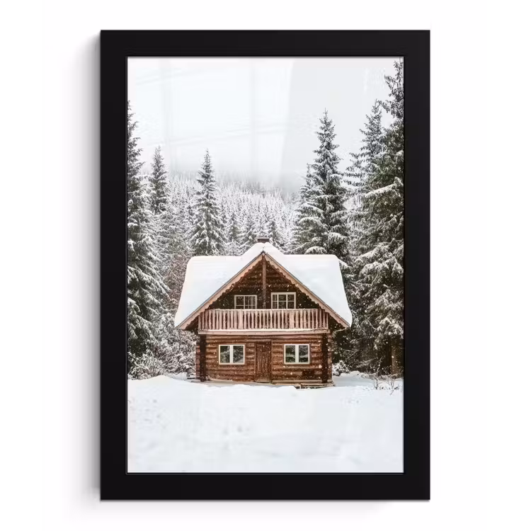 Huis - Bos - Winter - Natuur - Sneeuw fotolijst zwart zonder passe partout klein -3d