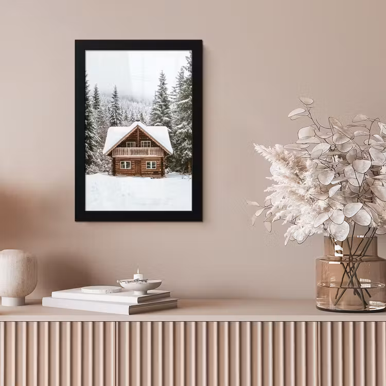Huis - Bos - Winter - Natuur - Sneeuw fotolijst zwart zonder passe partout klein -sfeer5