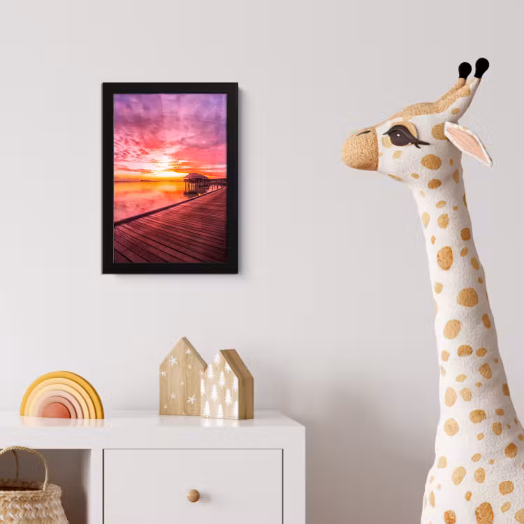 Steiger - Water - Zon - Roze - Horizon fotolijst zwart zonder passe partout klein -usfeer4_kinderkamer