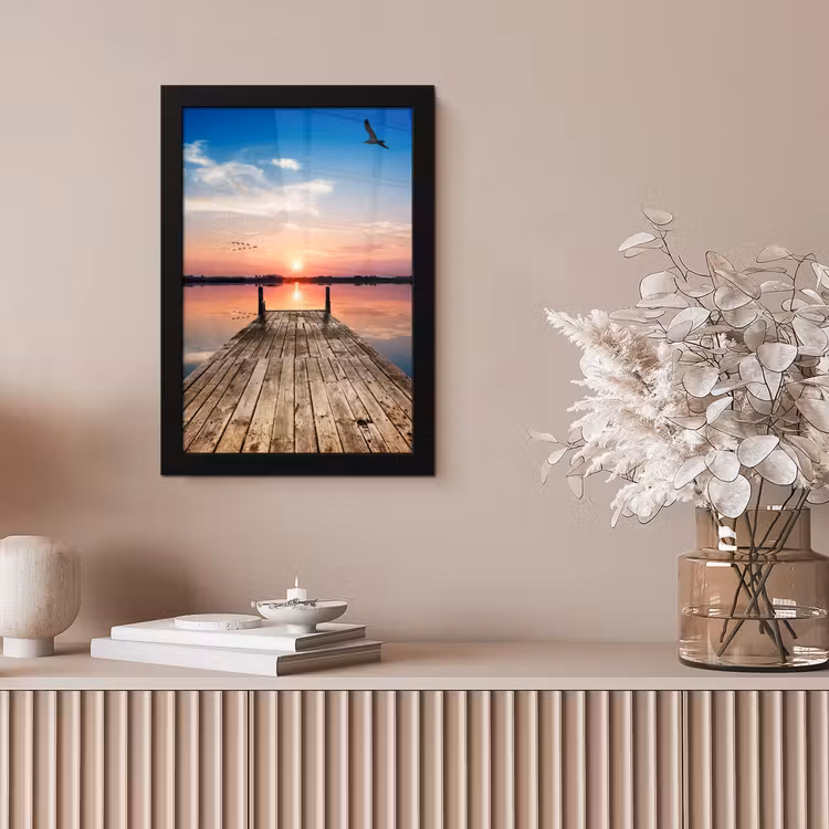 Steiger - Water - Zonsondergang - Roze - Horizon fotolijst zwart zonder passe partout klein -sfeer5