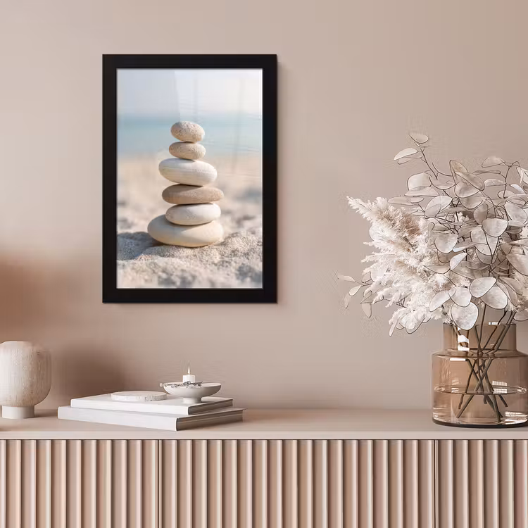 Stenen - Stapel - Zand - Zee fotolijst zwart zonder passe partout klein -sfeer5