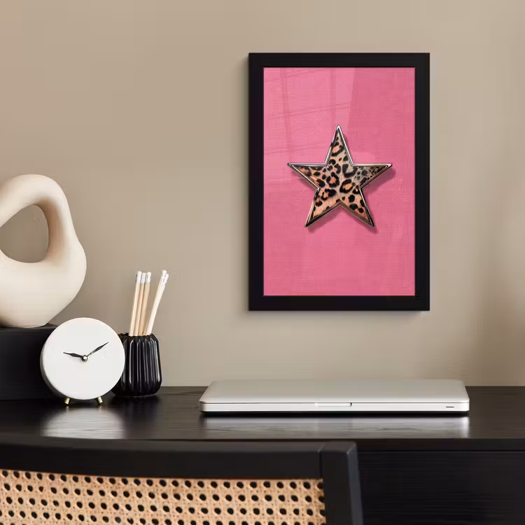 Ster - Luipaard - Print - Roze fotolijst zwart zonder passe partout klein -sfeer1