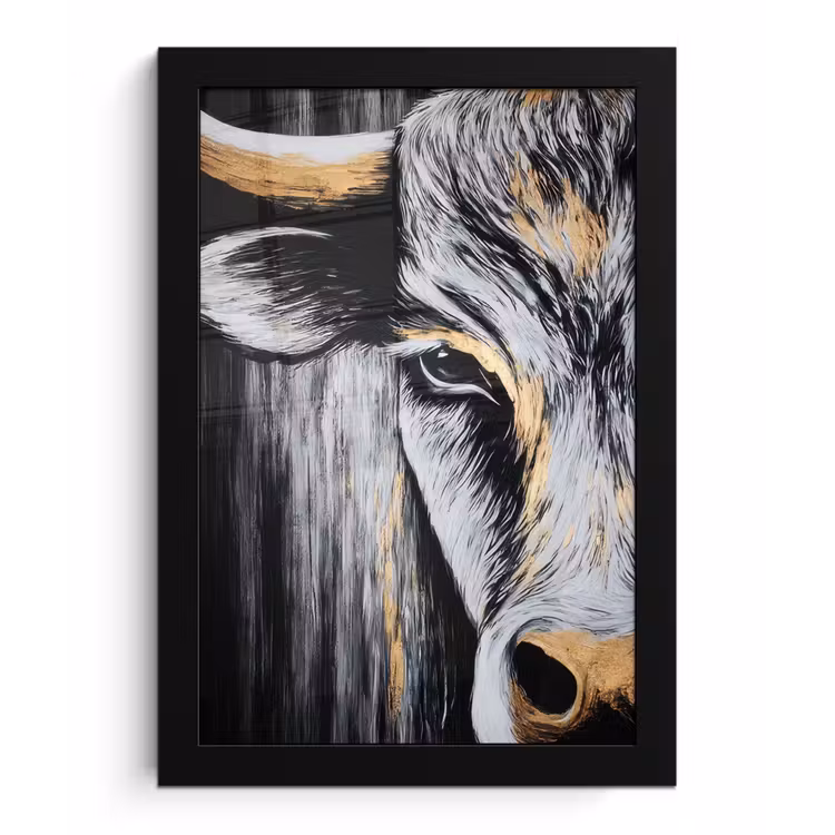 Stier - Hoorns - Snuit - Goud fotolijst zwart zonder passe partout klein -3d