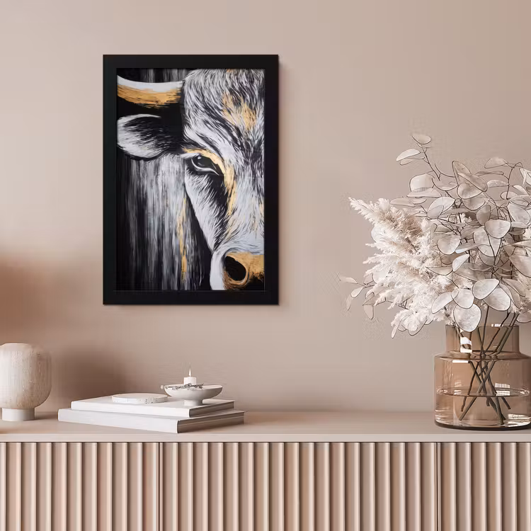 Stier - Hoorns - Snuit - Goud fotolijst zwart zonder passe partout klein -sfeer5