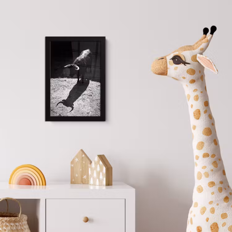 Stier - Schaduw - Dieren - Contrast - Zwart-wit fotolijst zwart zonder passe partout klein -usfeer4_kinderkamer