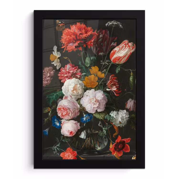 Stilleven met bloemen in een glazen vaas - Schilderij van Jan Davidsz. de Heem fotolijst zwart zonder passe partout klein -3d