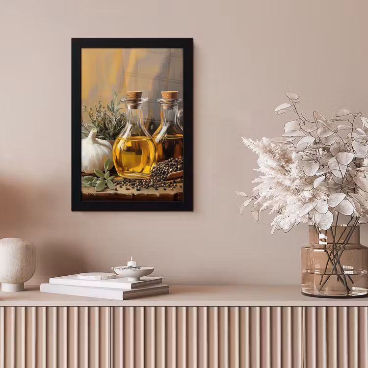 Stilleven - Olijfolie - Knoflook - Kruiden fotolijst zwart zonder passe partout klein -sfeer5