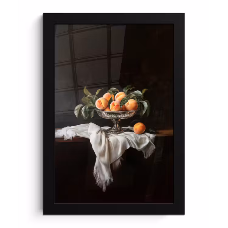 Stilleven - Perziken - Vintage fotolijst zwart zonder passe partout klein -3d