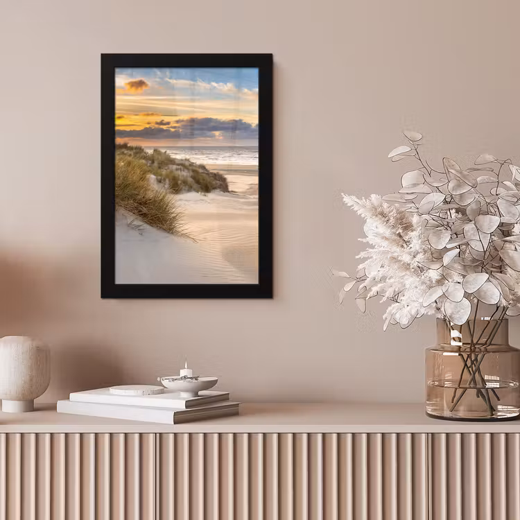 Strand - Duin - Gras - Zonsondergang - Zee fotolijst zwart zonder passe partout klein -sfeer5