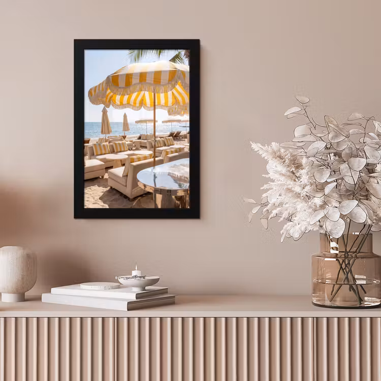 Strand - Ligbedden - Vakantie - Modern - Geel fotolijst zwart zonder passe partout klein -sfeer5