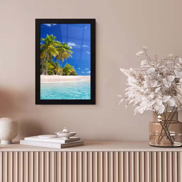 Strand - Zee - Palmboom - Zon - Zomer fotolijst zwart zonder passe partout klein -sfeer5