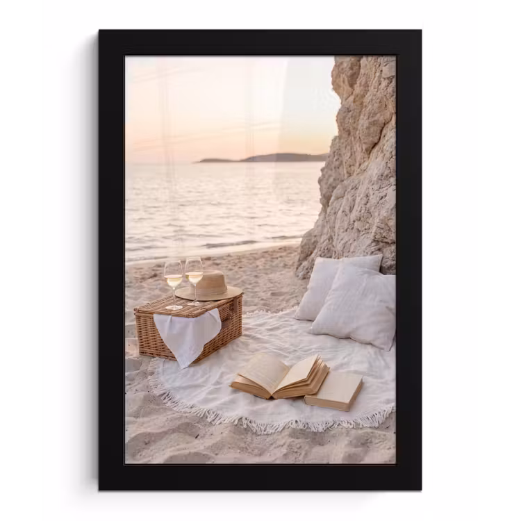 Strand - Picknick - Zonsondergang - Zomer - Natuur fotolijst zwart zonder passe partout klein -3d