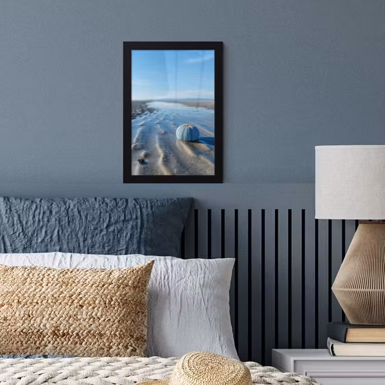 Strand - Schild - Water - Blauw fotolijst zwart zonder passe partout klein -sfeer3