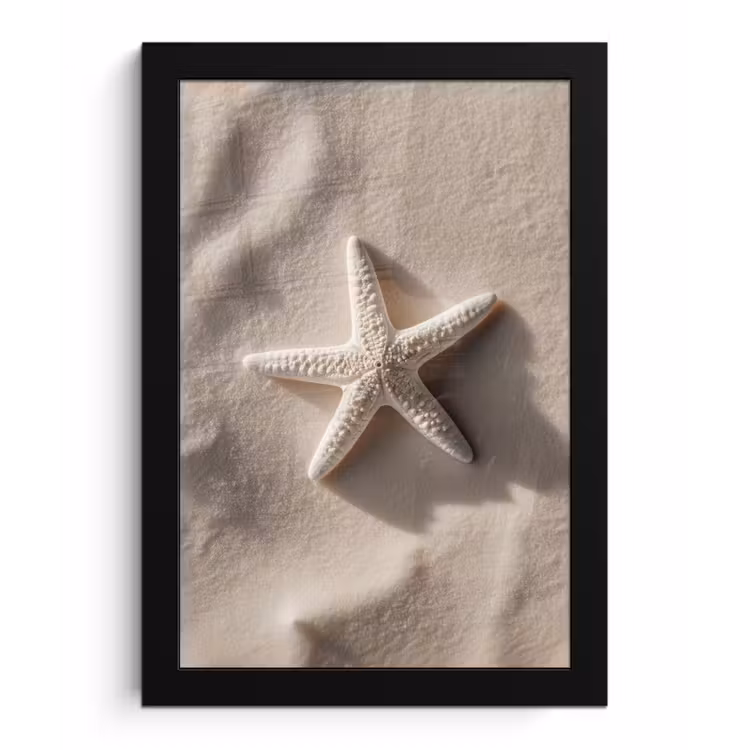 Strand - Zeester - Zand - Beige fotolijst zwart zonder passe partout klein -3d
