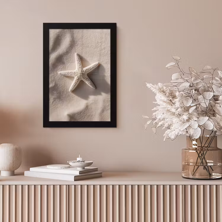 Strand - Zeester - Zand - Beige fotolijst zwart zonder passe partout klein -sfeer5