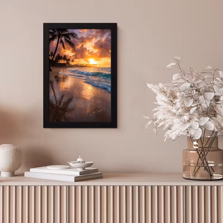 Strand - Zonsopgang - Tropisch - Natuur - Oranje fotolijst zwart zonder passe partout klein -sfeer5