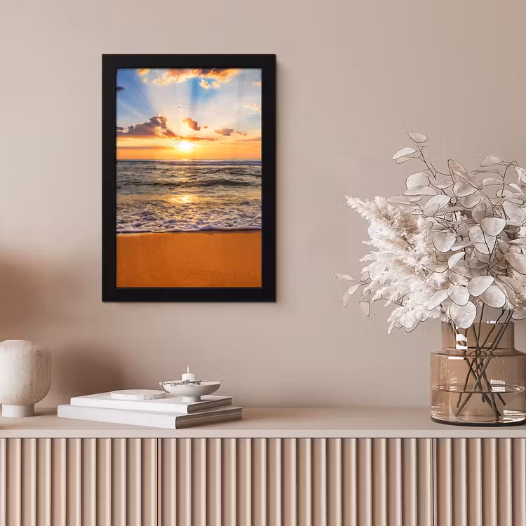 Strand - Zonsondergang - Zee - Wolken - Horizon fotolijst zwart zonder passe partout klein -sfeer5