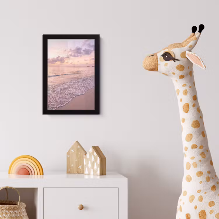 Strand - Zonsondergang - Natuur - Minimalistisch - Roze fotolijst zwart zonder passe partout klein -usfeer4_kinderkamer