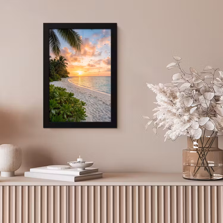 Strand - Zonsondergang - Palmbomen - Tropisch - Natuur fotolijst zwart zonder passe partout klein -sfeer5