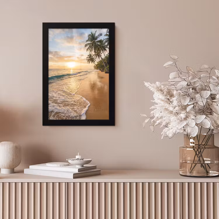 Strand - Zonsondergang - Tropisch - Natuur - Goud fotolijst zwart zonder passe partout klein -sfeer5