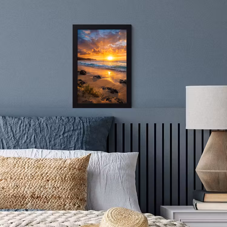 Strand - Zonsondergang - Golven - Natuur - Oranje fotolijst zwart zonder passe partout klein -sfeer3