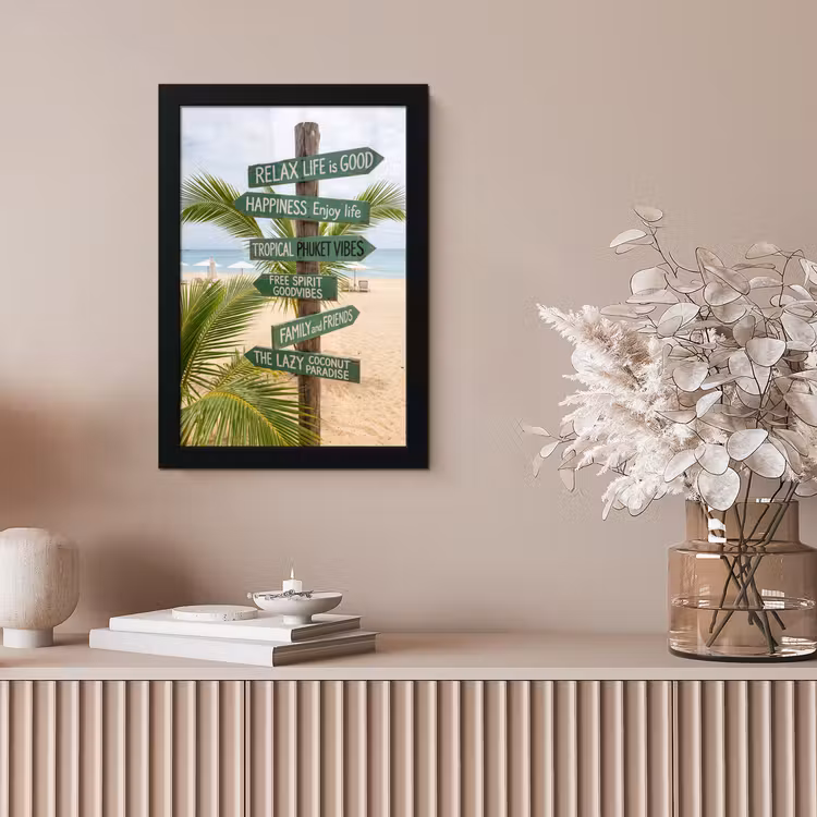Strand - Wegwijzer - Palmen - Tropisch - Groen fotolijst zwart zonder passe partout klein -sfeer5