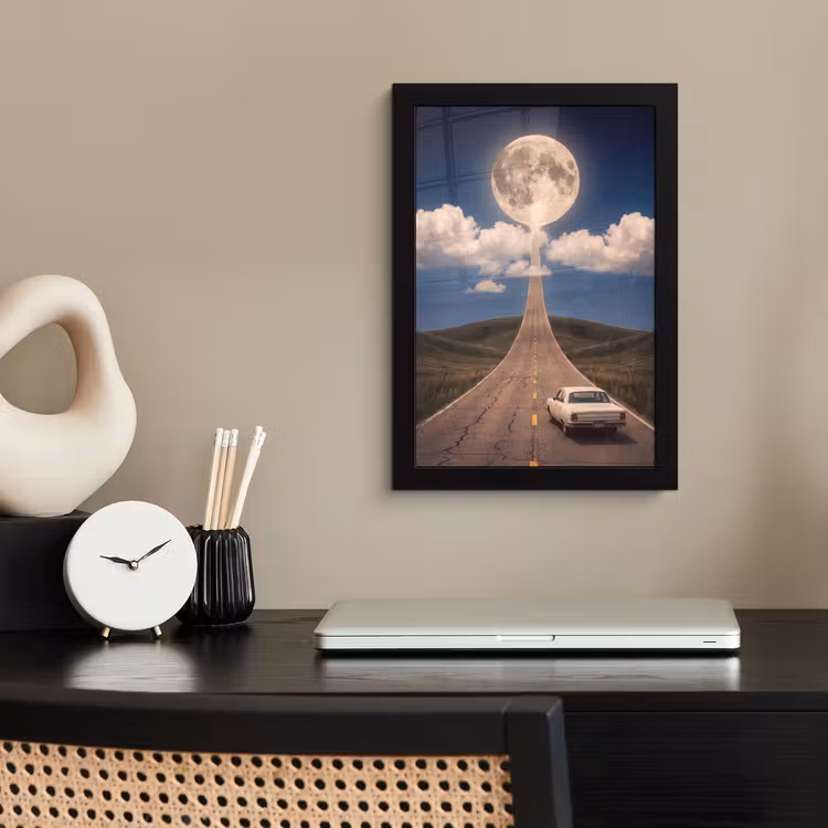 Bilder mit Rahmen - Straße – Mond – Nacht - Weg - Maan - Nacht fotolijst zwart zonder passe partout klein