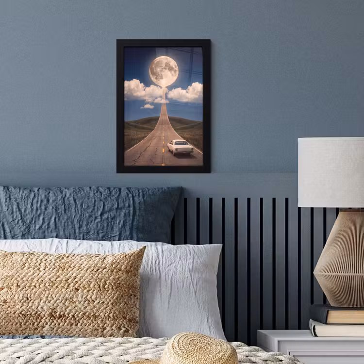 Bilder mit Rahmen - Straße – Mond – Nacht - Weg - Maan - Nacht fotolijst zwart zonder passe partout klein