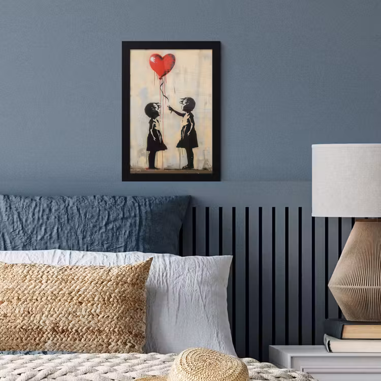 Street art - Banksy - Ballon - Graffiti - Retro fotolijst zwart zonder passe partout klein -sfeer3