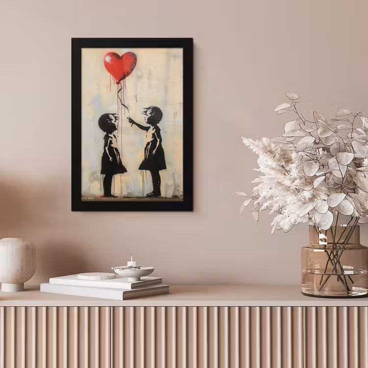 Street art - Banksy - Ballon - Graffiti - Retro fotolijst zwart zonder passe partout klein -sfeer5