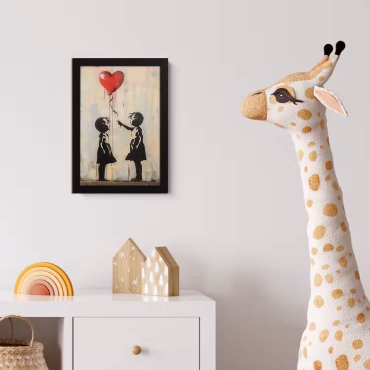 Street art - Banksy - Ballon - Graffiti - Retro fotolijst zwart zonder passe partout klein -usfeer4_kinderkamer