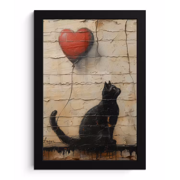 Street art - Kat - Ballon - Graffiti - Banksy fotolijst zwart zonder passe partout klein -3d