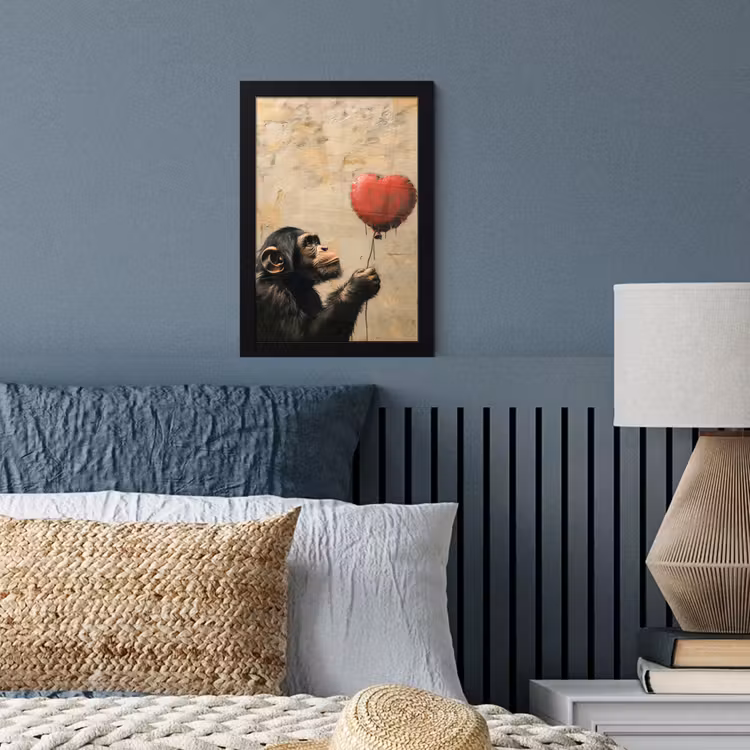 Street art - Chimpansee - Ballon - Graffiti - Banksy fotolijst zwart zonder passe partout klein -sfeer3