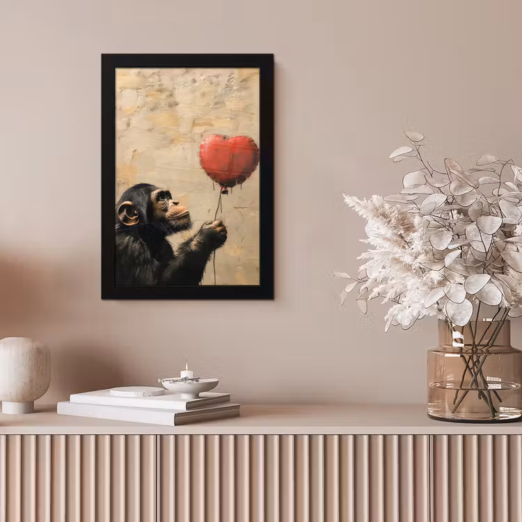 Street art - Chimpansee - Ballon - Graffiti - Banksy fotolijst zwart zonder passe partout klein -sfeer5