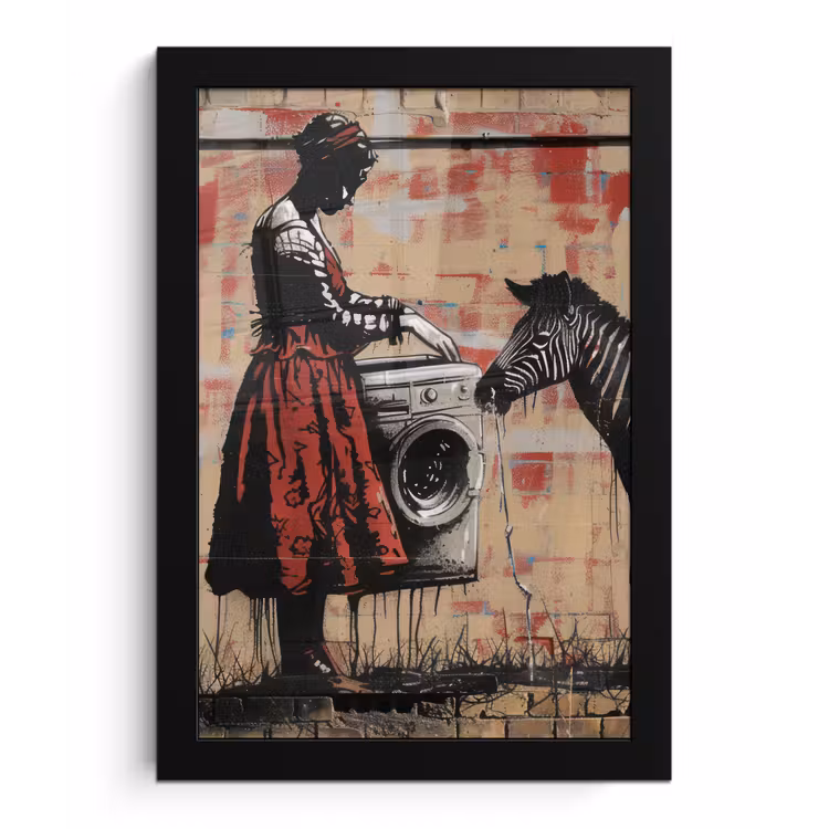 Street art - Zebra - Vrouw - Dieren - Graffiti - Banksy fotolijst zwart zonder passe partout klein -3d