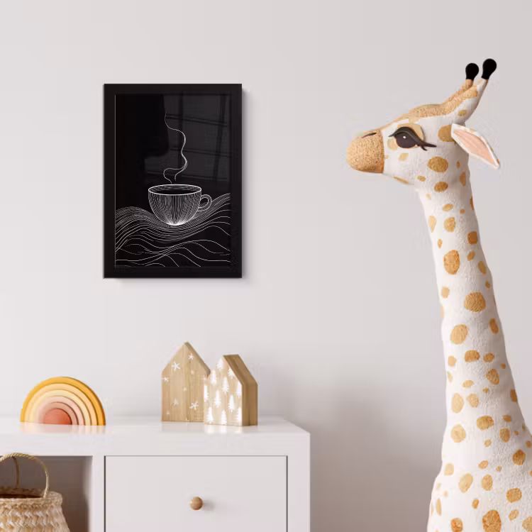 Lijntekening - Koffiekop - Zwart fotolijst zwart zonder passe partout klein -usfeer4_kinderkamer