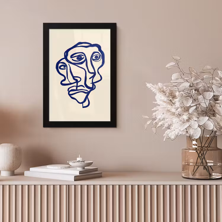 Lijntekening - Overlappende gezichten - Donkerblauw fotolijst zwart zonder passe partout klein -sfeer5
