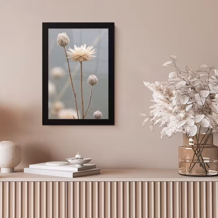 Strobloemen - Wit - Daglicht fotolijst zwart zonder passe partout klein -sfeer5