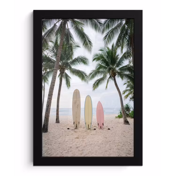 Surfboard - Palmbomen - Kleurrijk fotolijst zwart zonder passe partout klein -3d
