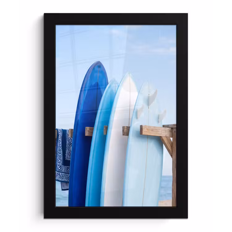 Surfplank - Strand - Zomer - Blauw - Water fotolijst zwart zonder passe partout klein -3d