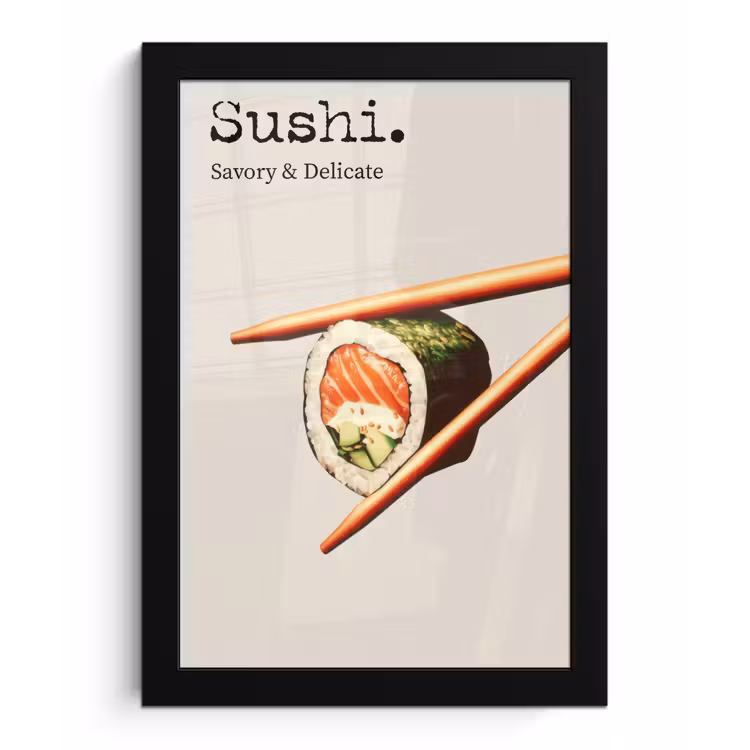 Sushi - Zalm - Rijst - Japans fotolijst zwart zonder passe partout klein -3d
