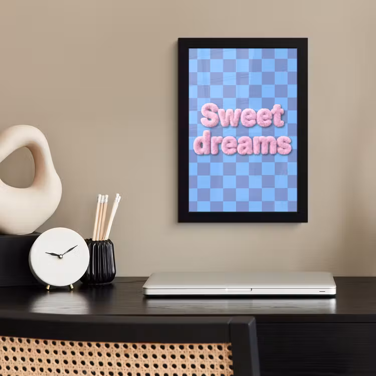 Sweet dreams - Vierkanten - Roze - Blauw fotolijst zwart zonder passe partout klein -sfeer1