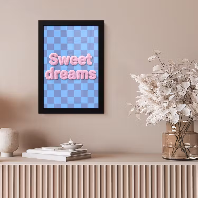 Sweet dreams - Vierkanten - Roze - Blauw fotolijst zwart zonder passe partout klein -sfeer5