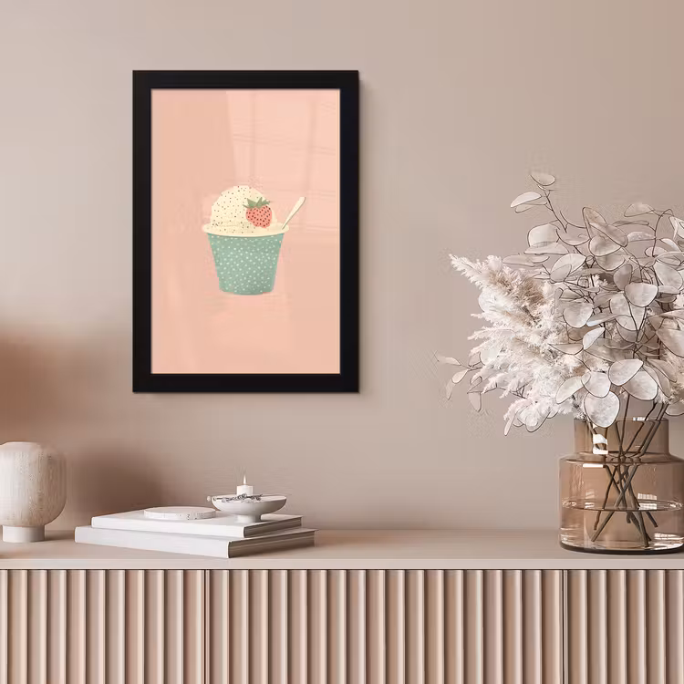 Bakje - Ijs - Aardbei - Roze fotolijst zwart zonder passe partout klein -sfeer5