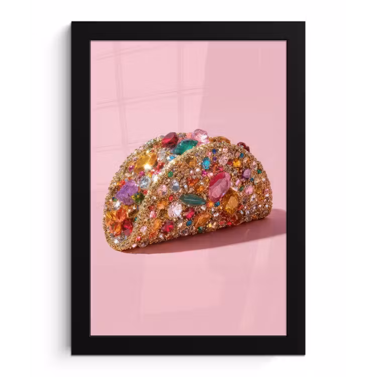 Taco - Kleurrijk - Edelstenen - Goud fotolijst zwart zonder passe partout klein -3d