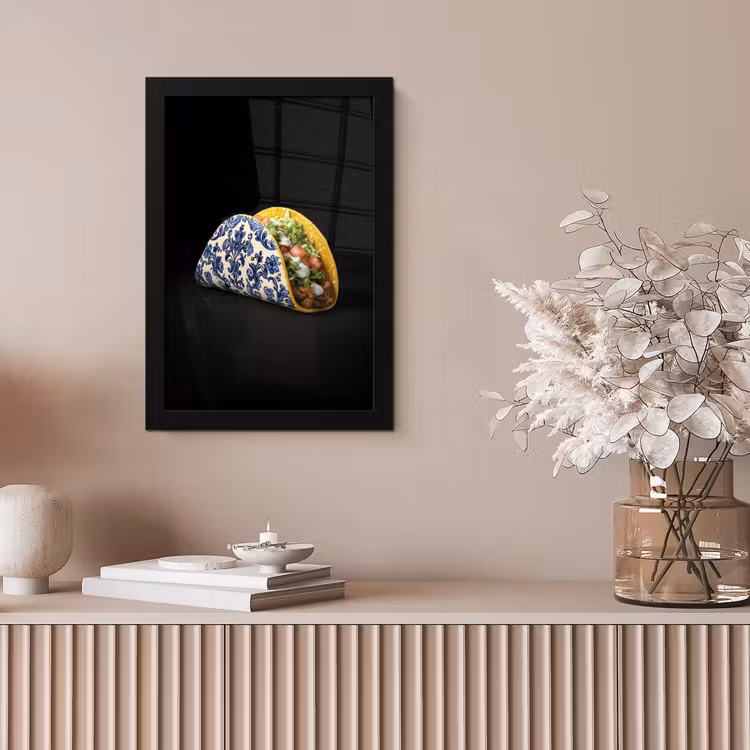 Taco - Vlees - Salade - Delftsblauw - Motief fotolijst zwart zonder passe partout klein -sfeer5
